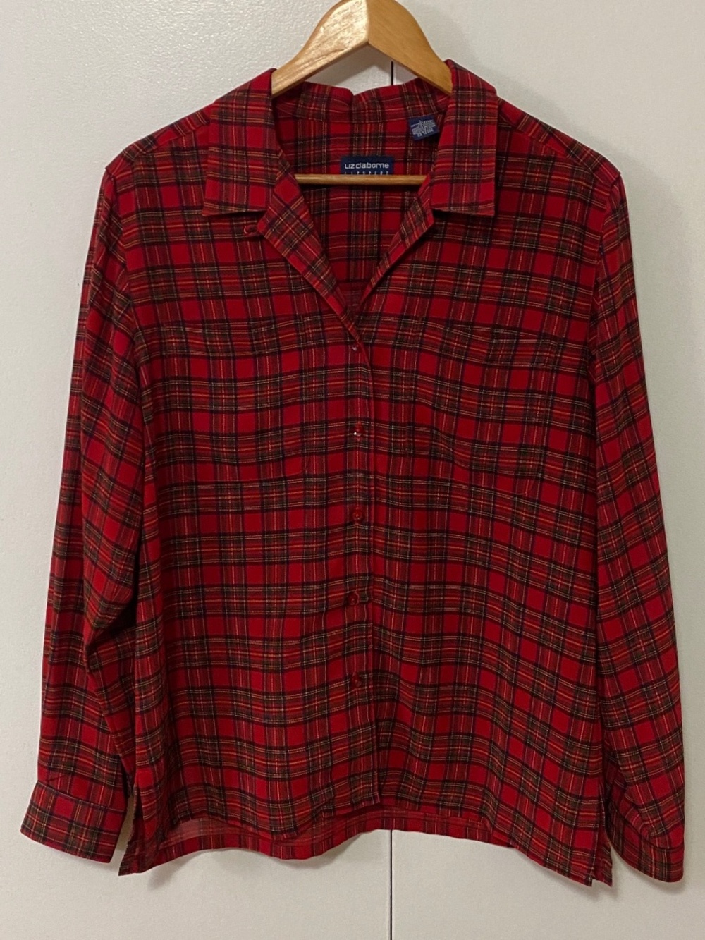 Vintage 90s Lizsport Liz Claiborne Plaid Button Down Blouse